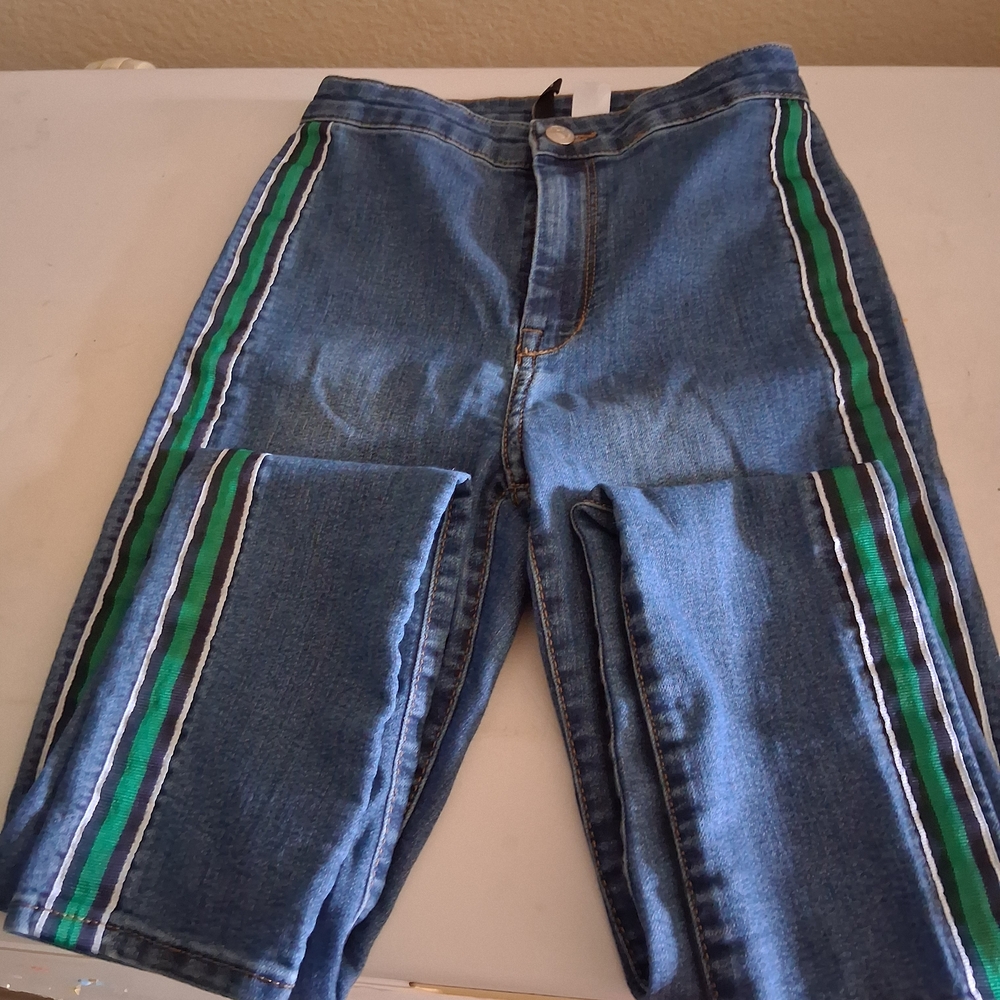 H&M Blue Jeans with Green Stripes